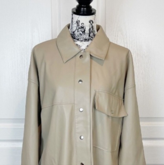 Zara Cream Vegan Leather Overshirt - Picture 2 of 4